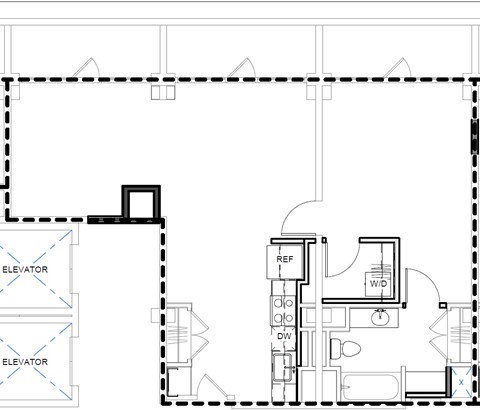 Floor plan for 1 bed, 1 bath, 830 sqft
